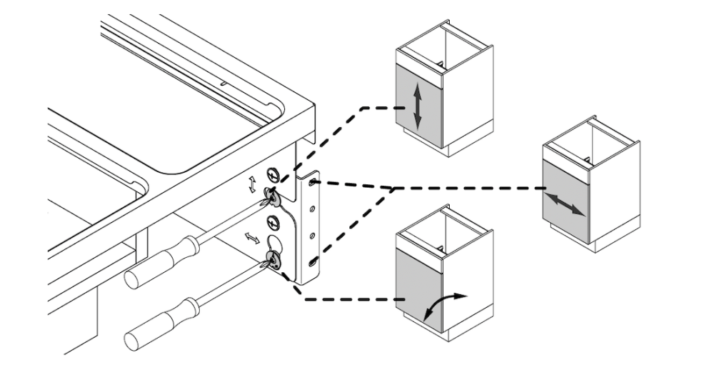 Juster skapdøren med skruene