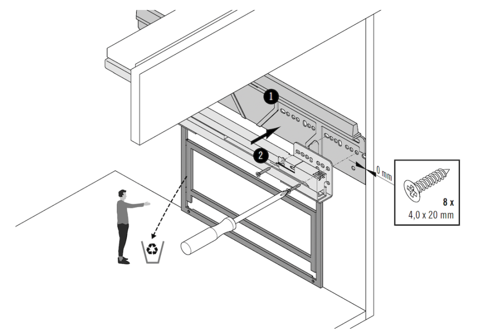 Monter sidene til rammen inne i skapet.