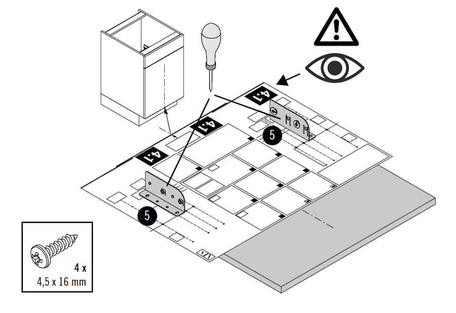 Monter brakettene på skapdøren.