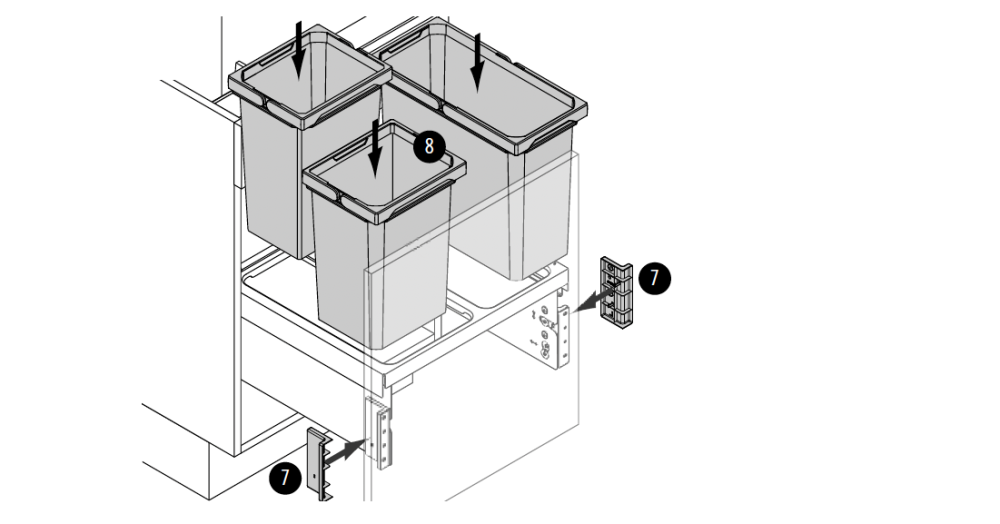 Nesten ferdig. Bare sett bøttene inn i rammen og fest dekslene til brakettene.